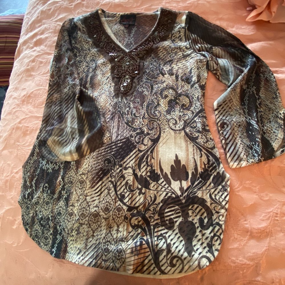 Lovely EUC French Blue BOHO Top ~sz Sm